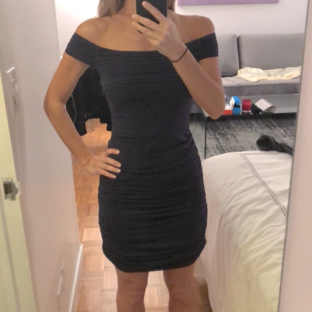 BCBG Navy Off The Shoulder Dress Size XS